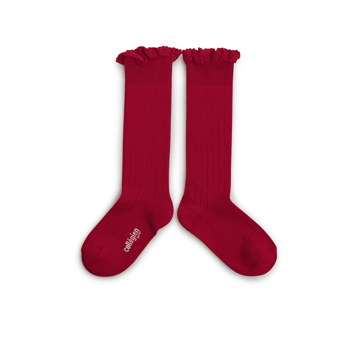 Jos phine Chaussettes hautes c tes avec dentelle Rouge Carmin