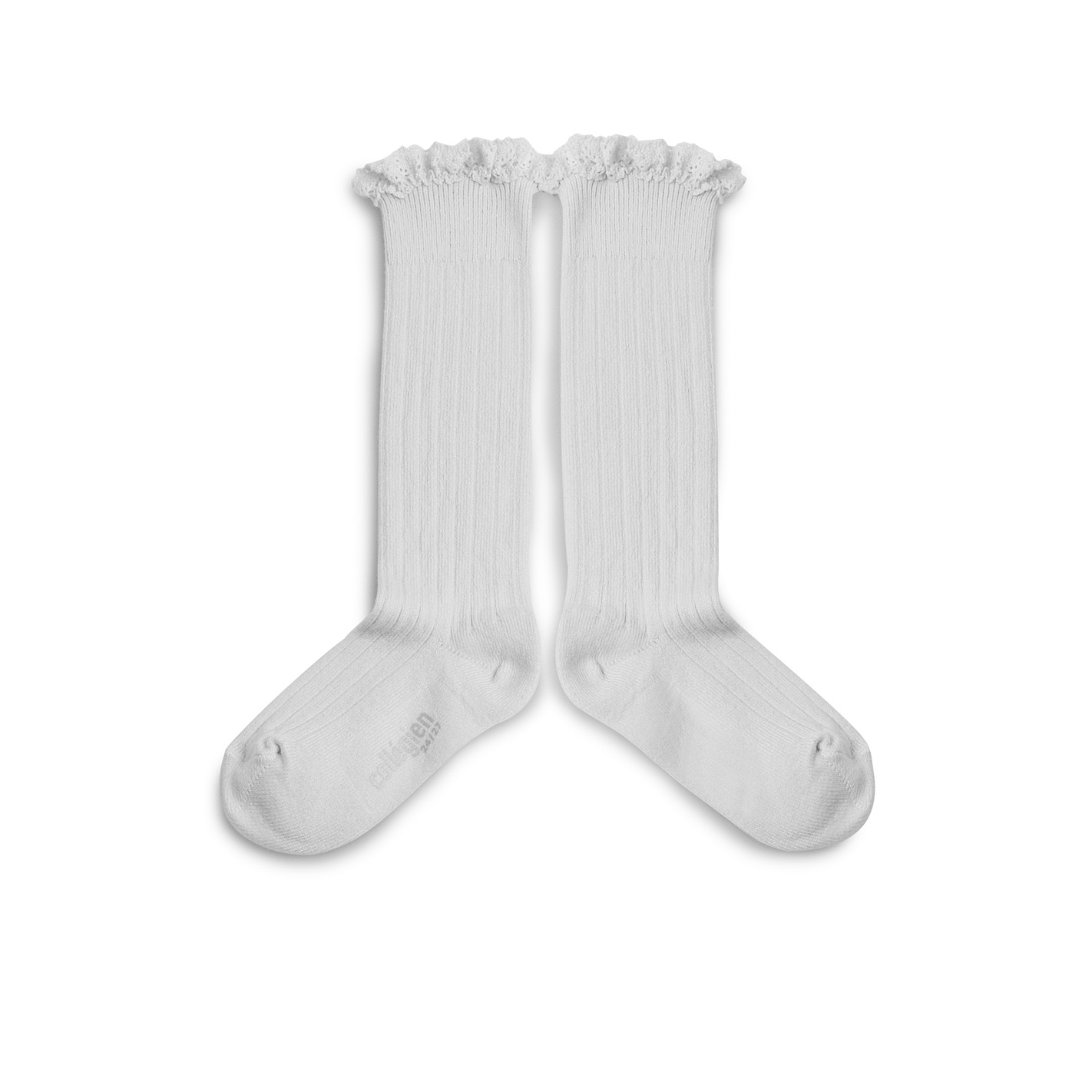 Josephine Chaussettes hautes a cotes avec dentelle Blanc Neige