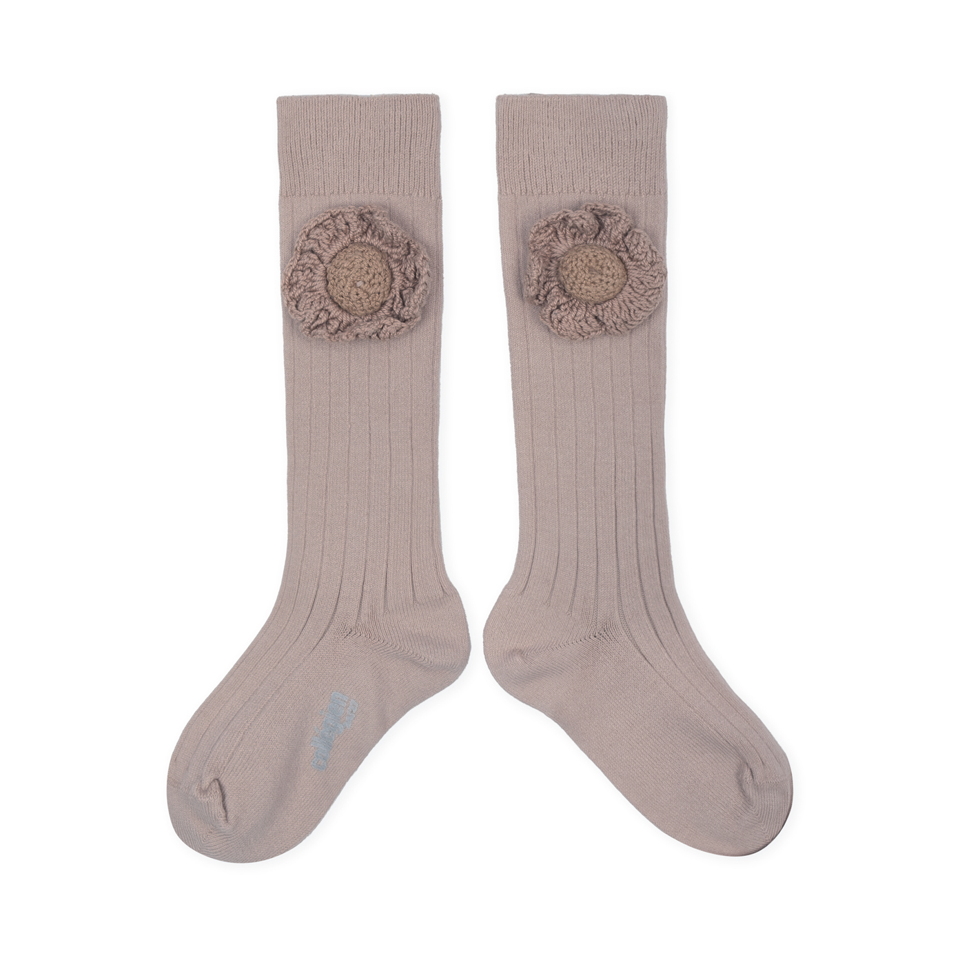 collégien Fleur - Chaussettes hautes avec fleur crochet - Vieux Rose