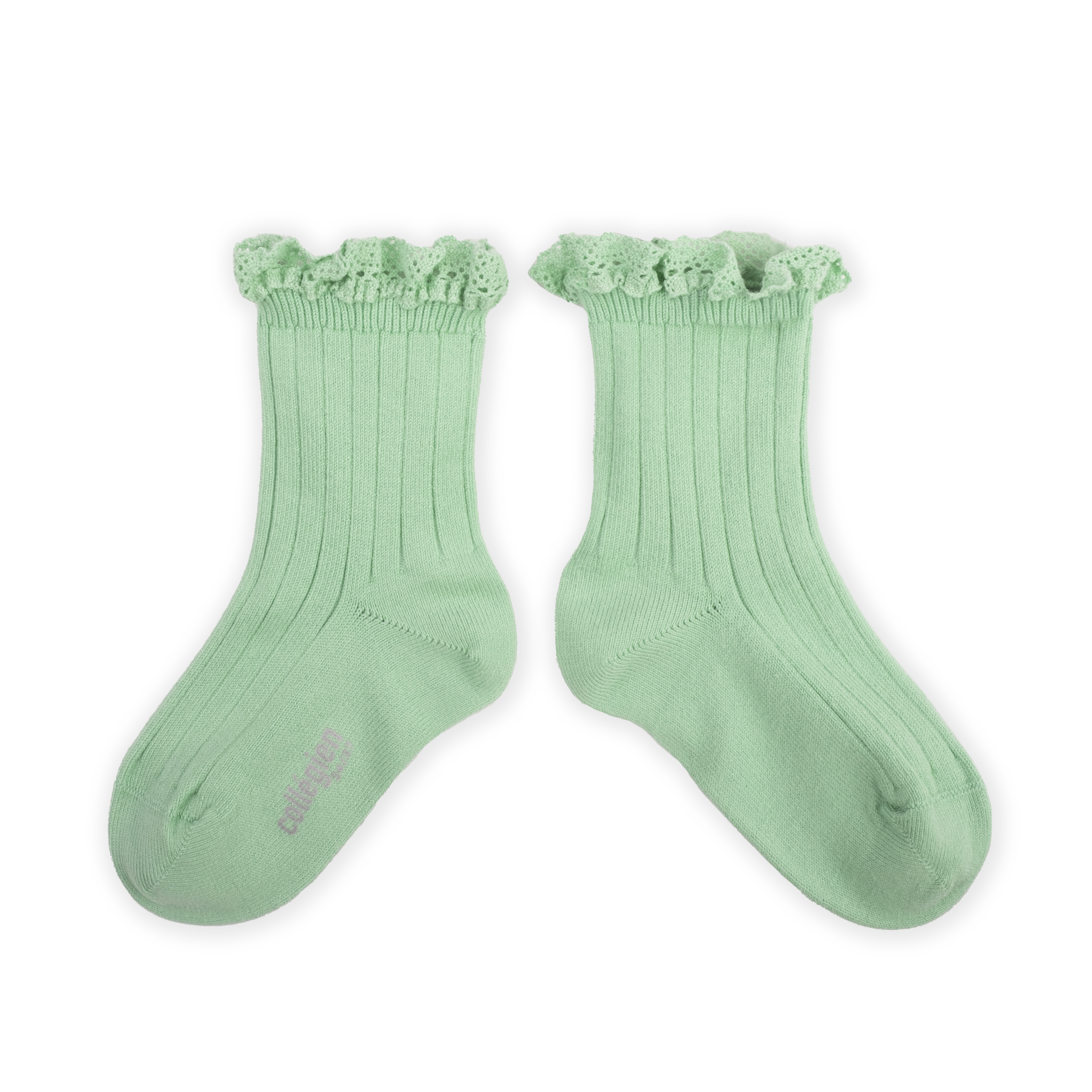 collégien Lili - Chaussettes courtes à côtes avec dentelle - Verveine