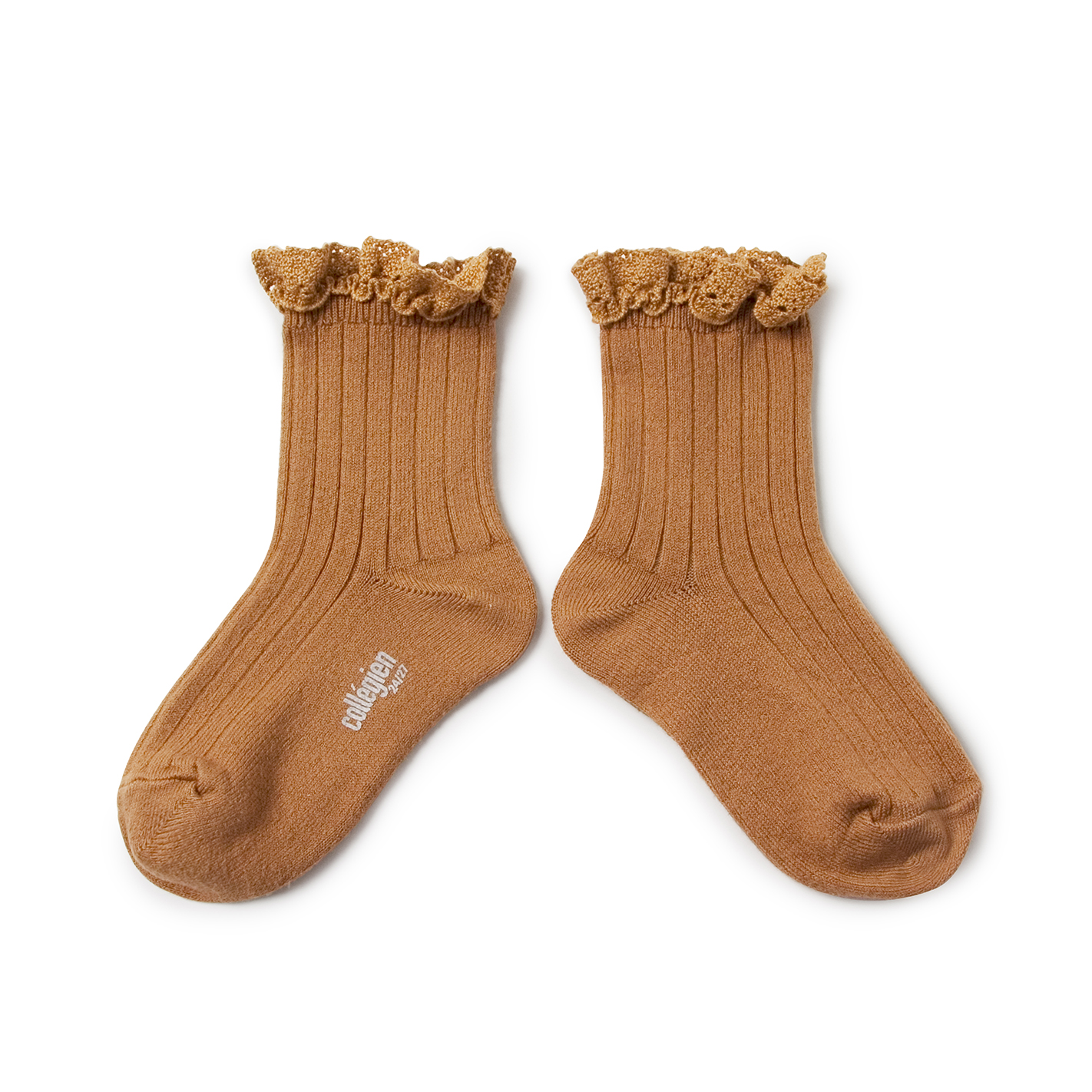 Lili Chaussettes courtes à côtes avec dentelle Caramel au Beurre Salé