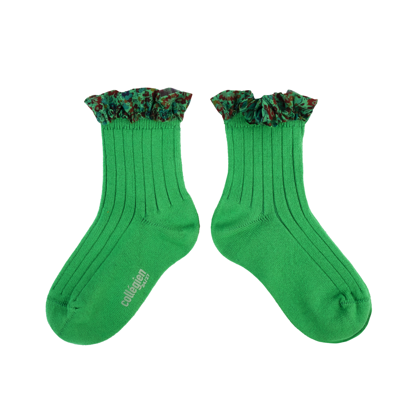 collégien Charlotte - Chaussettes courtes à côtes avec volant Liberty - Vert Jackpot