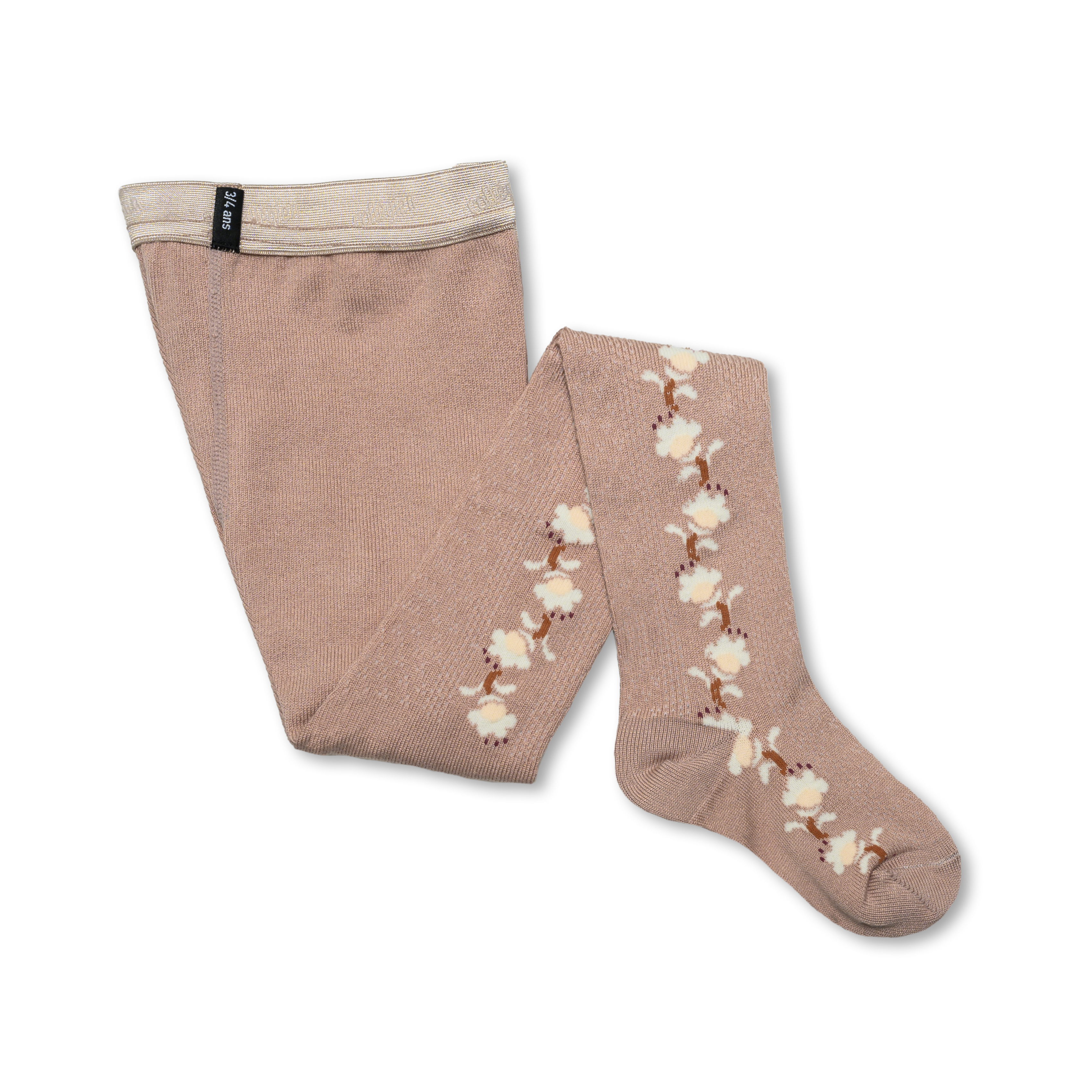 collégien Anthéa - Collants ajourés motifs à fleur - Vieux Rose