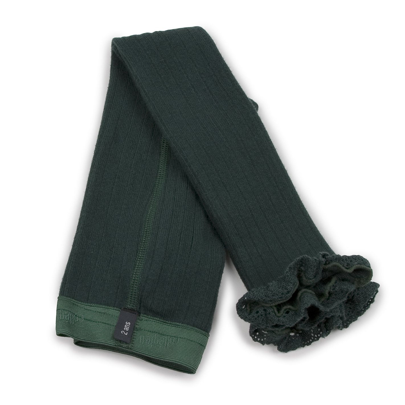collégien Aliénor - Collants à côtes sans pieds avec dentelle - Vert Forêt