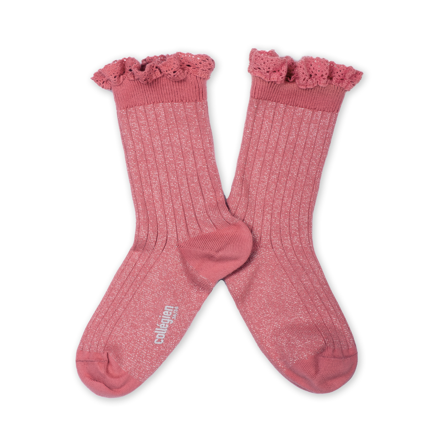 Victorine Chaussettes brillantes avec dentelle Rose Litchi