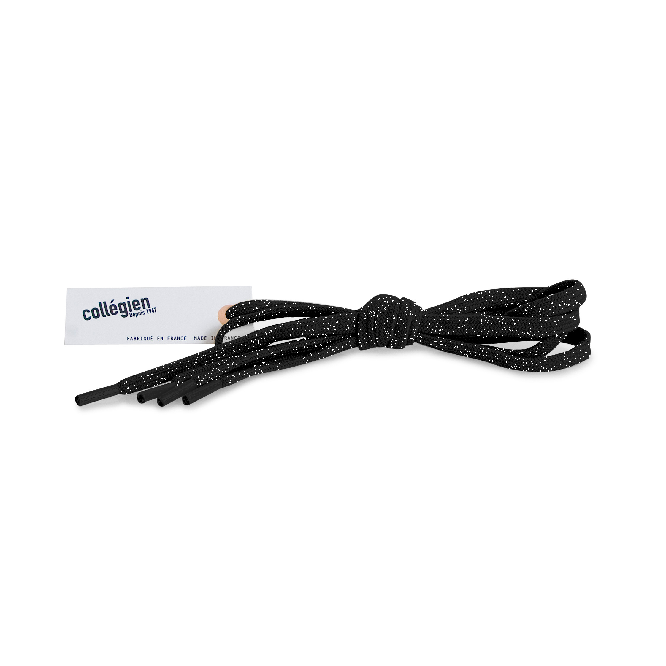 collégien Lacets plats brillants - Noir de Charbon