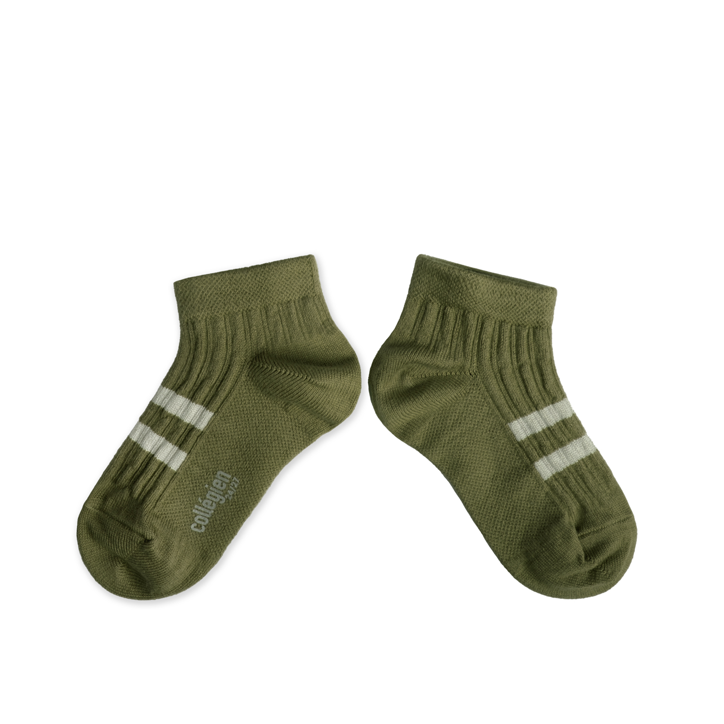 collégien Maé - Chaussettes ultra-courtes rayées - Olive du Lubéron
