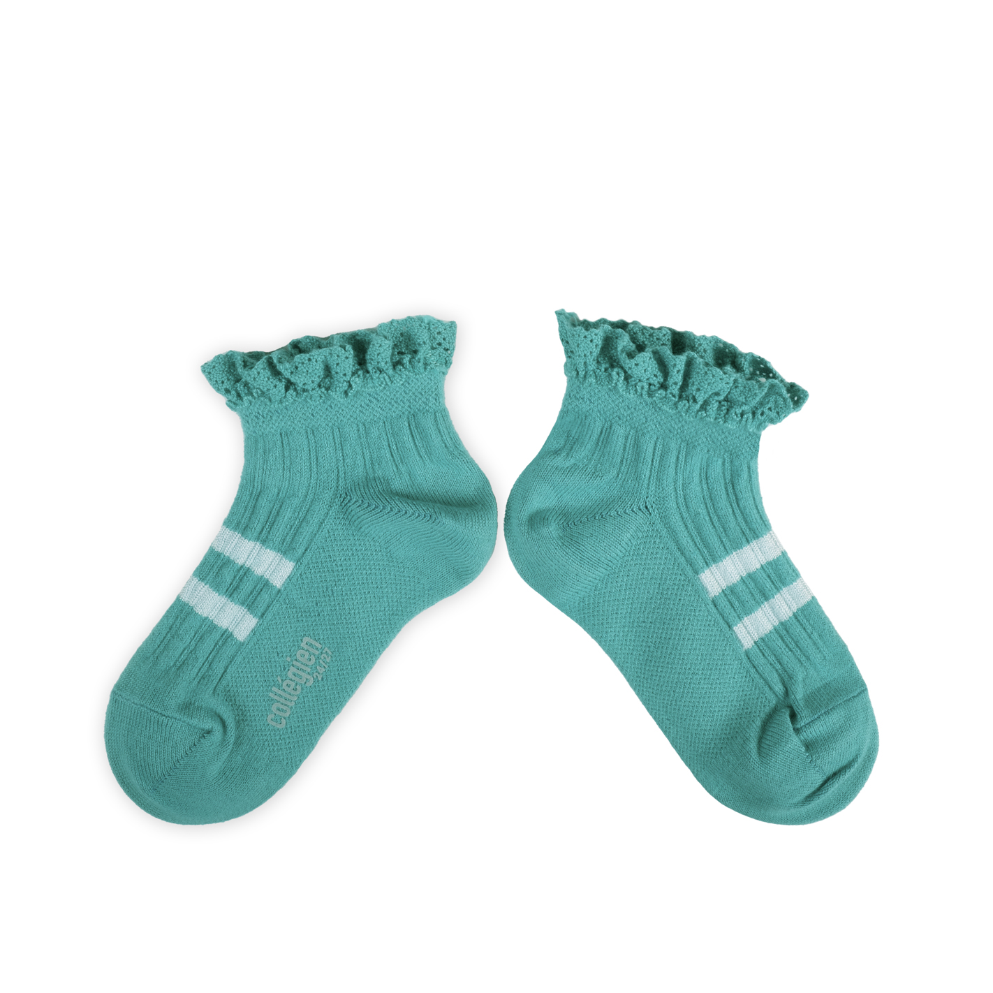 collégien Maëlle - Chaussettes ultra-courtes rayées avec dentelle - Lagon