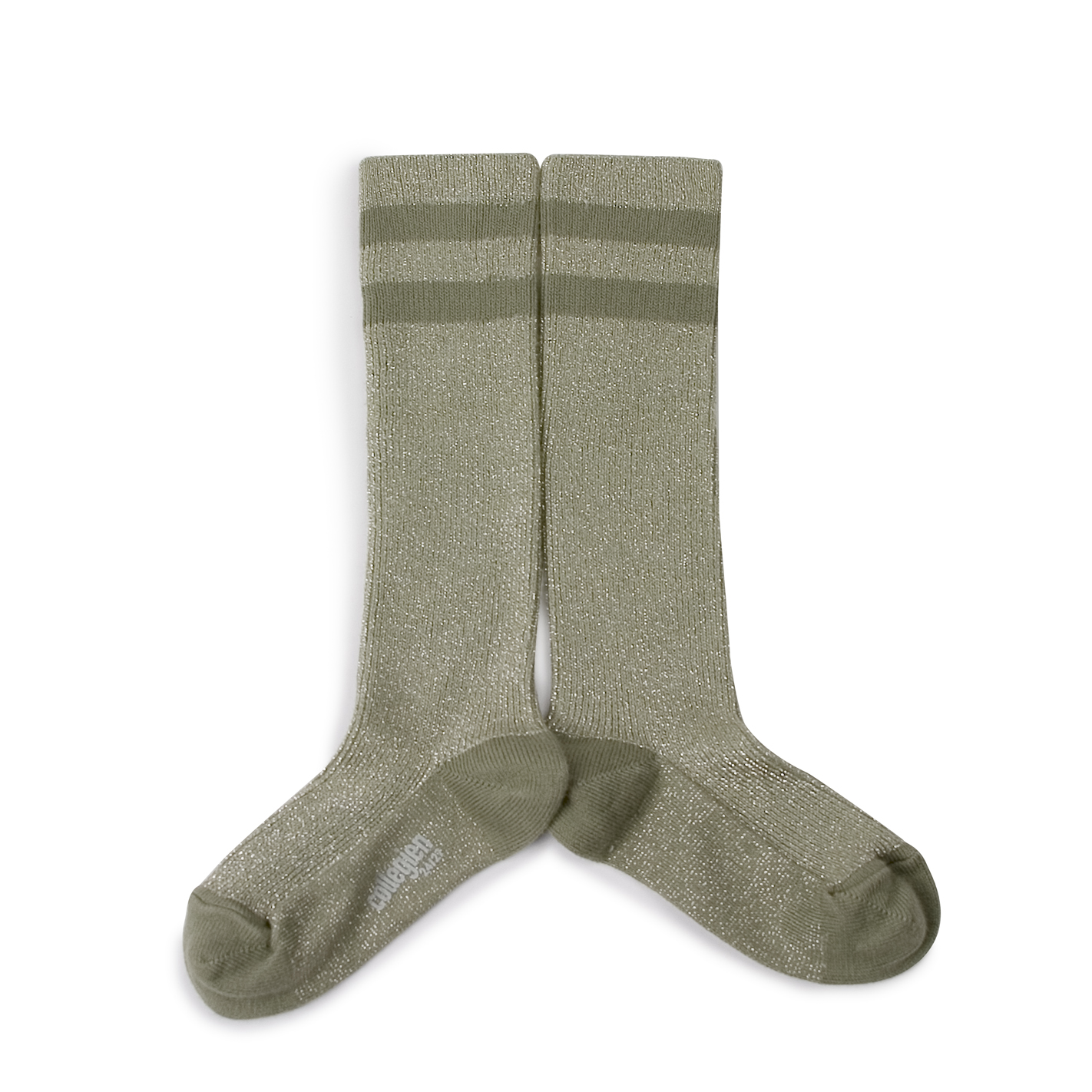collégien Claire - Chaussettes hautes à côtes brillantes à rayures sport - Sauge