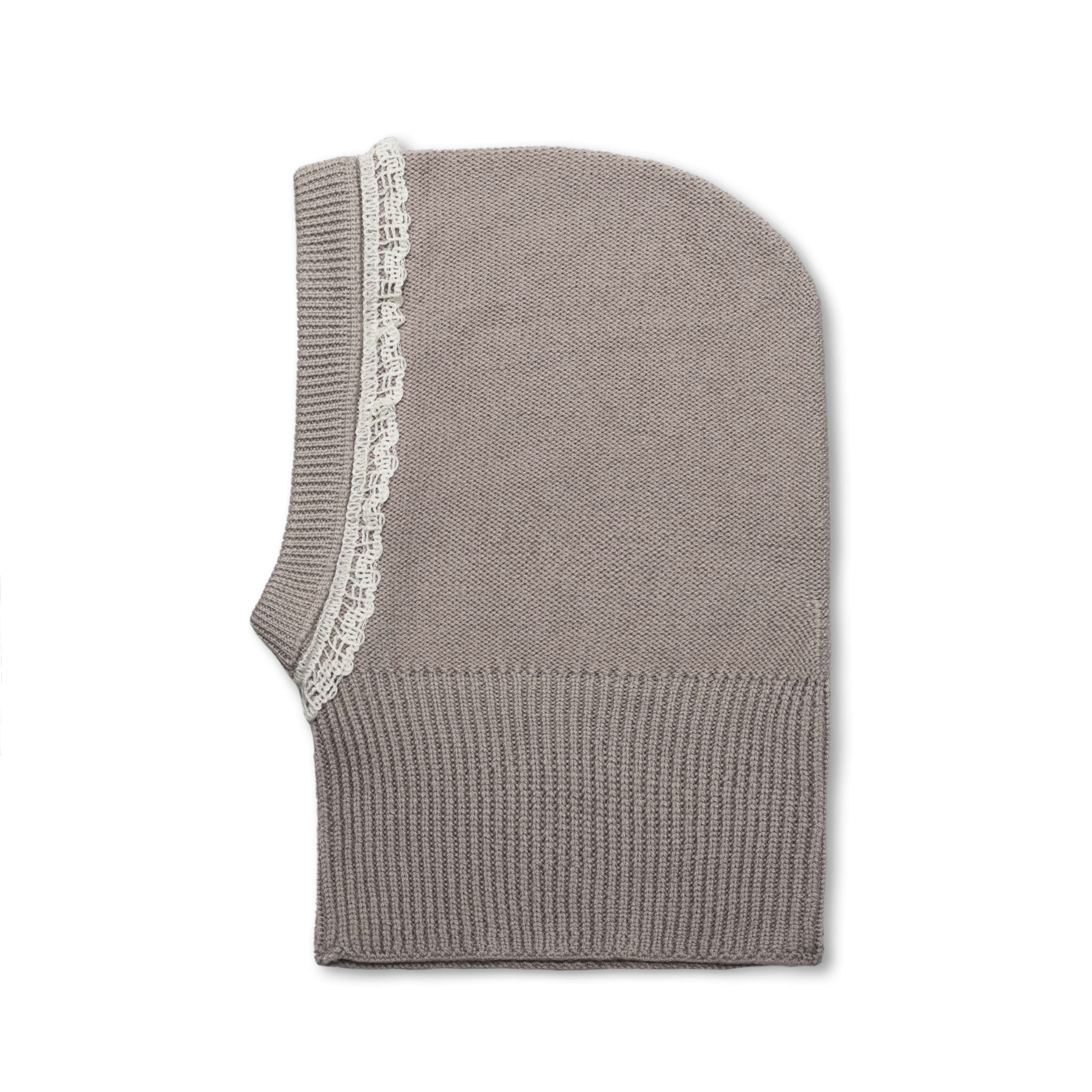 collégien Eve - Cagoule en laine Mérinos avec dentelle - Vieux Rose