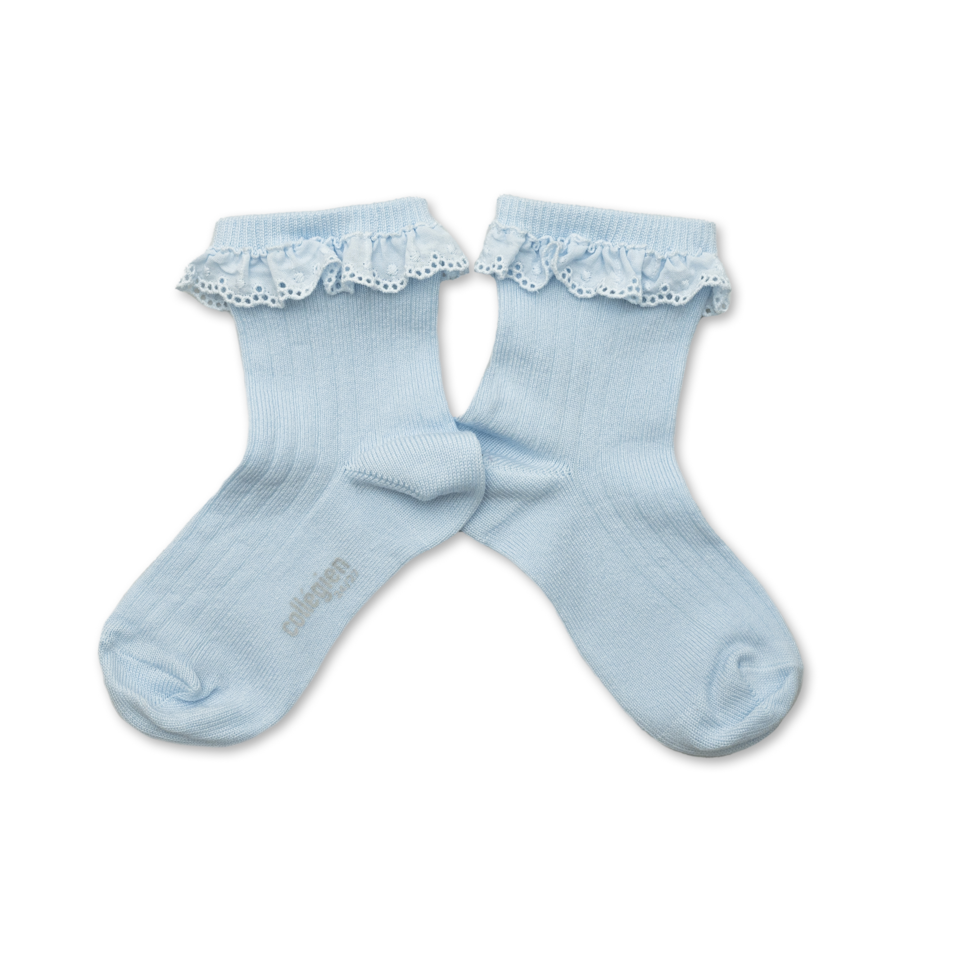 Pauline Chaussettes en fil d Ecosse avec broderie anglaise Glacier