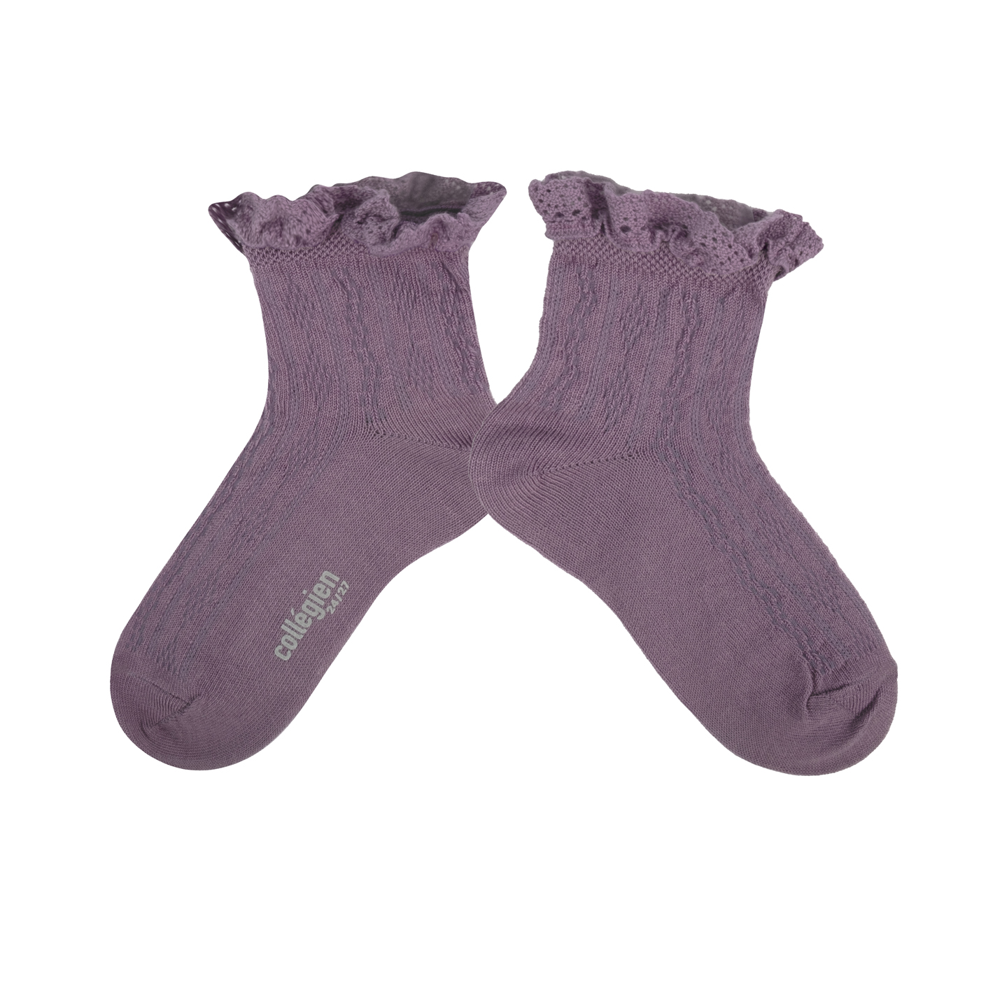 collégien Annette - Chaussettes courtes en fil d'Ecosse avec dentelle - Glycine du Japon