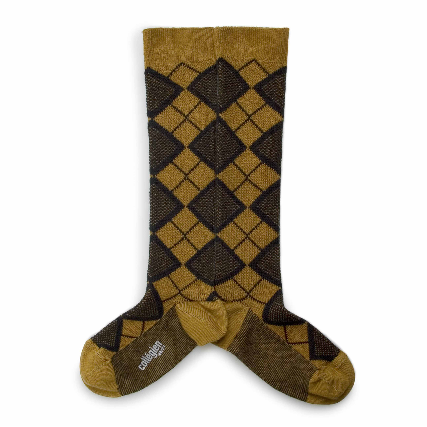 Back To The 70 s Chaussettes hautes aux motifs losange retro Moutarde de Dijon