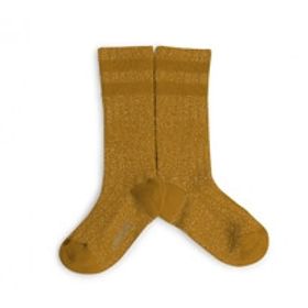 Chaussettes Claire brillantes à rayures sport à côtes moutarde de dijon