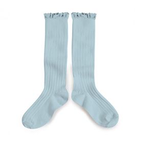 Chaussettes Joséphine avec dentelle hautes à côtes Bleu de Pastel