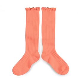 Chaussettes Joséphine avec dentelle hautes à côtes Flamand de Camargue