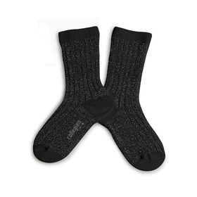 Chaussettes Victoire brillantes à côtes Noir de Charbon